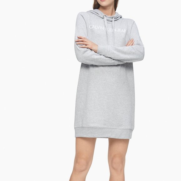 Calvin Klein Tops - Calvin Klein CJ1D9010 Authentic Womens Gray French Terry Hooded Sweatshirt Dress